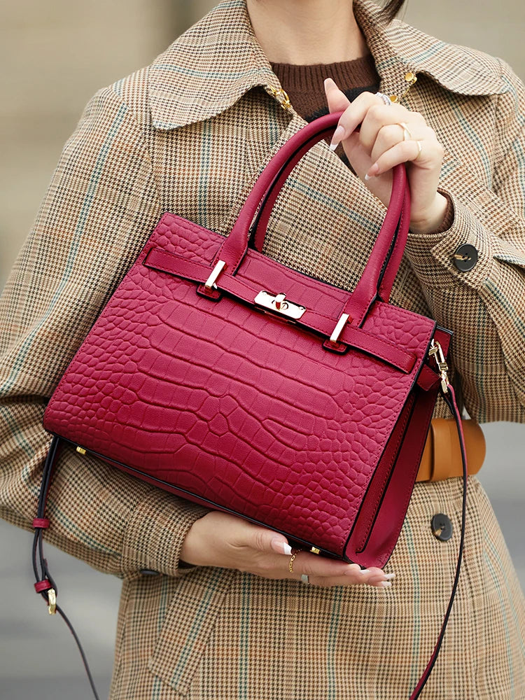 Sac Tote Femme Cuir Véritable – Style Business | Bandoulière | Motif Animal | 4 Coloris