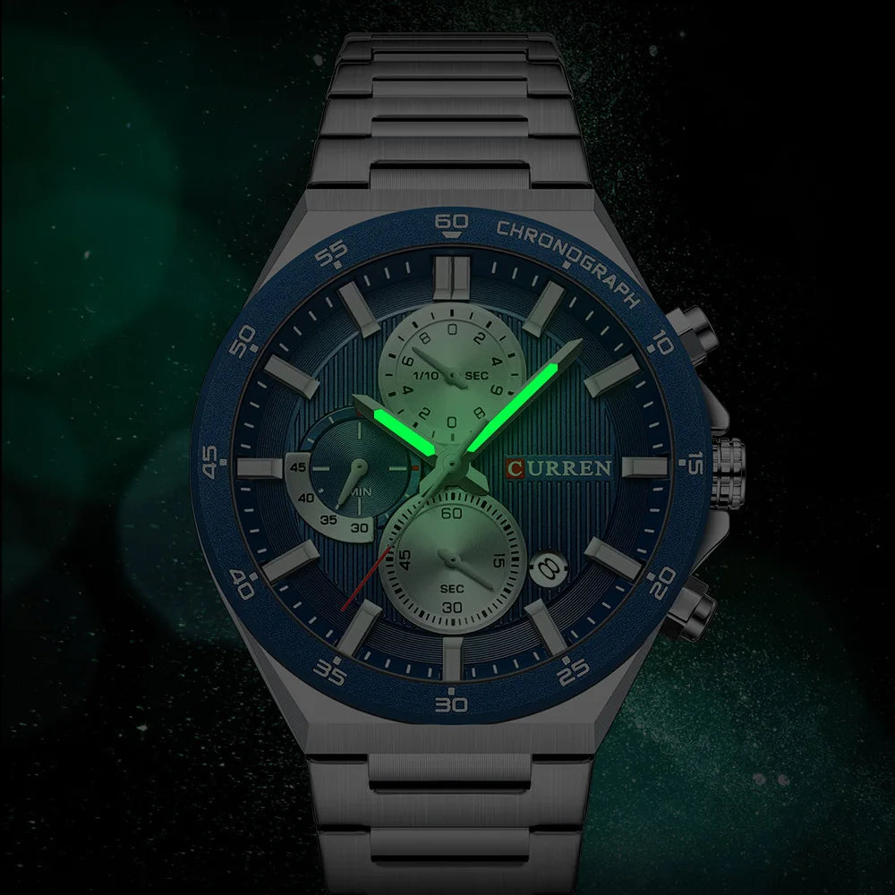 Montre Quartz Homme CURREN CR8481 – Chronographe 43mm, Acier Inoxydable & Aiguilles Lumineuses