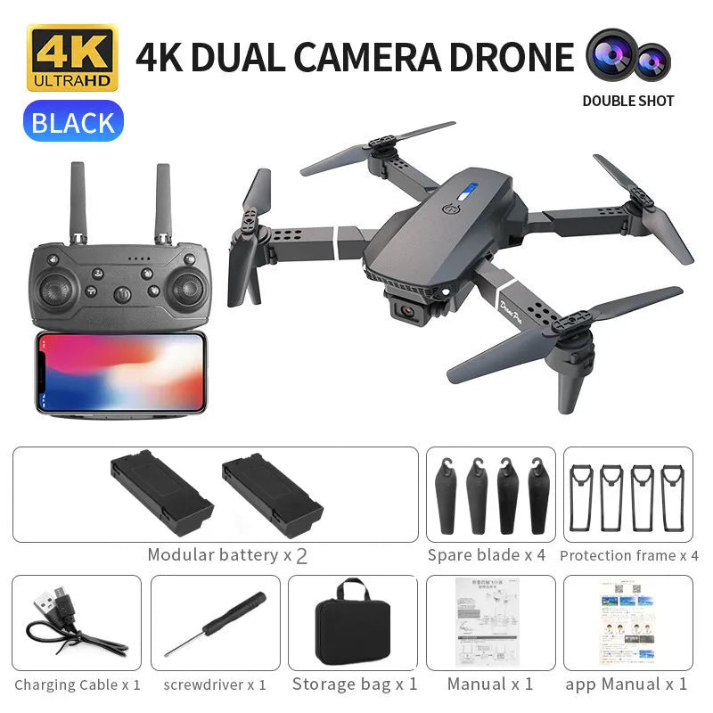 Drone Pliable E525 4K WiFi FPV – Double Caméra, Maintien d'Altitude, Gyroscope 6 Axes & Vol en Trajectoire – CLEVI Paris