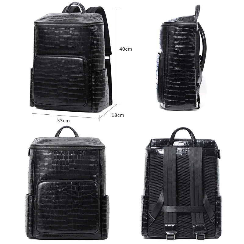 Sac à Dos Homme Cuir Vache Véritable Motif Alligator 36-55L – CLEVI Paris