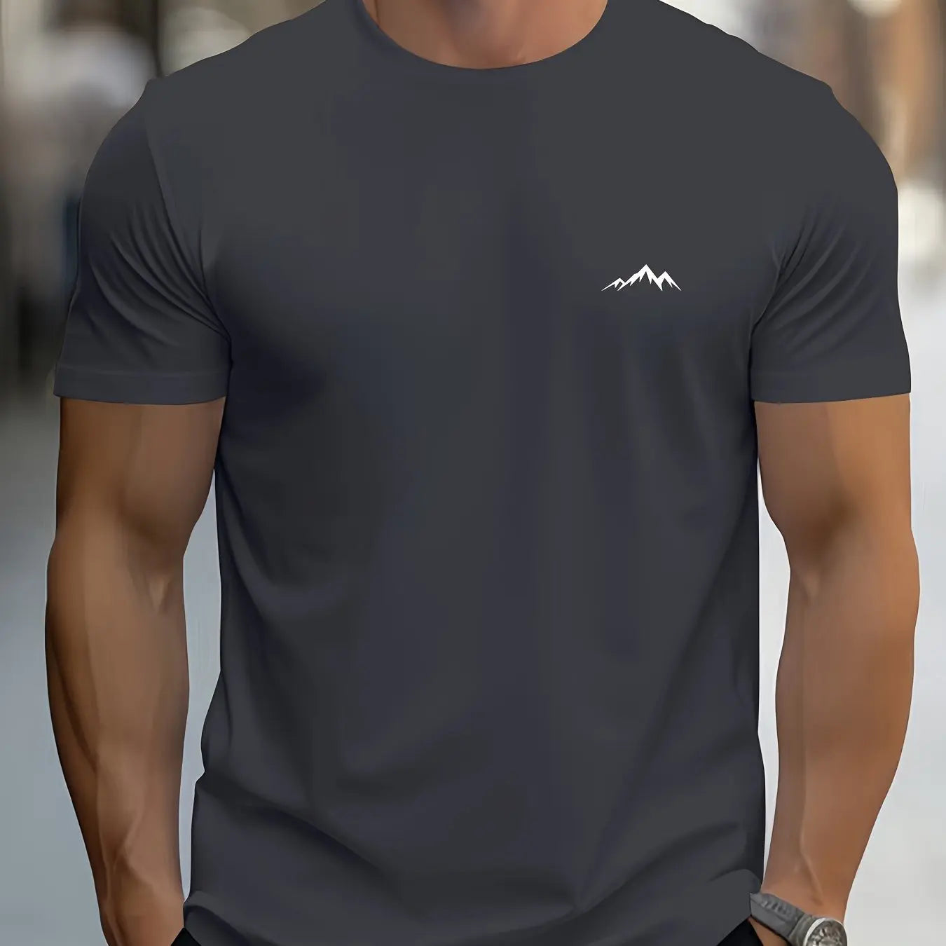 T-Shirt Homme 100% Coton Loose Col Rond Imprimé Montagne Casual Sport 4 Coloris – CLEVI Paris