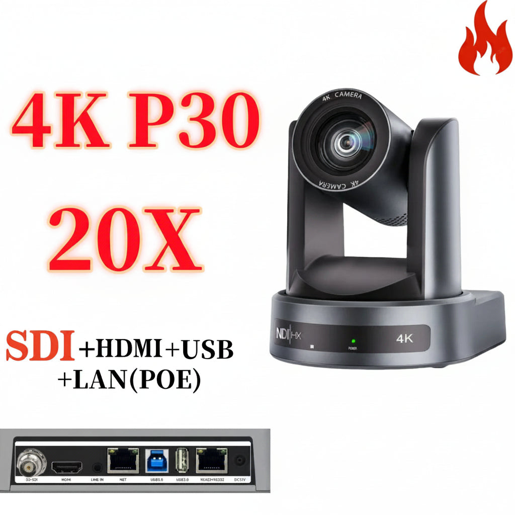 Caméra PTZ 4K Professionnelle – Zoom Optique 10x/20x NDI SDI HDMI USB PoE Suivi IA Conférence Streaming – CLEVI Paris