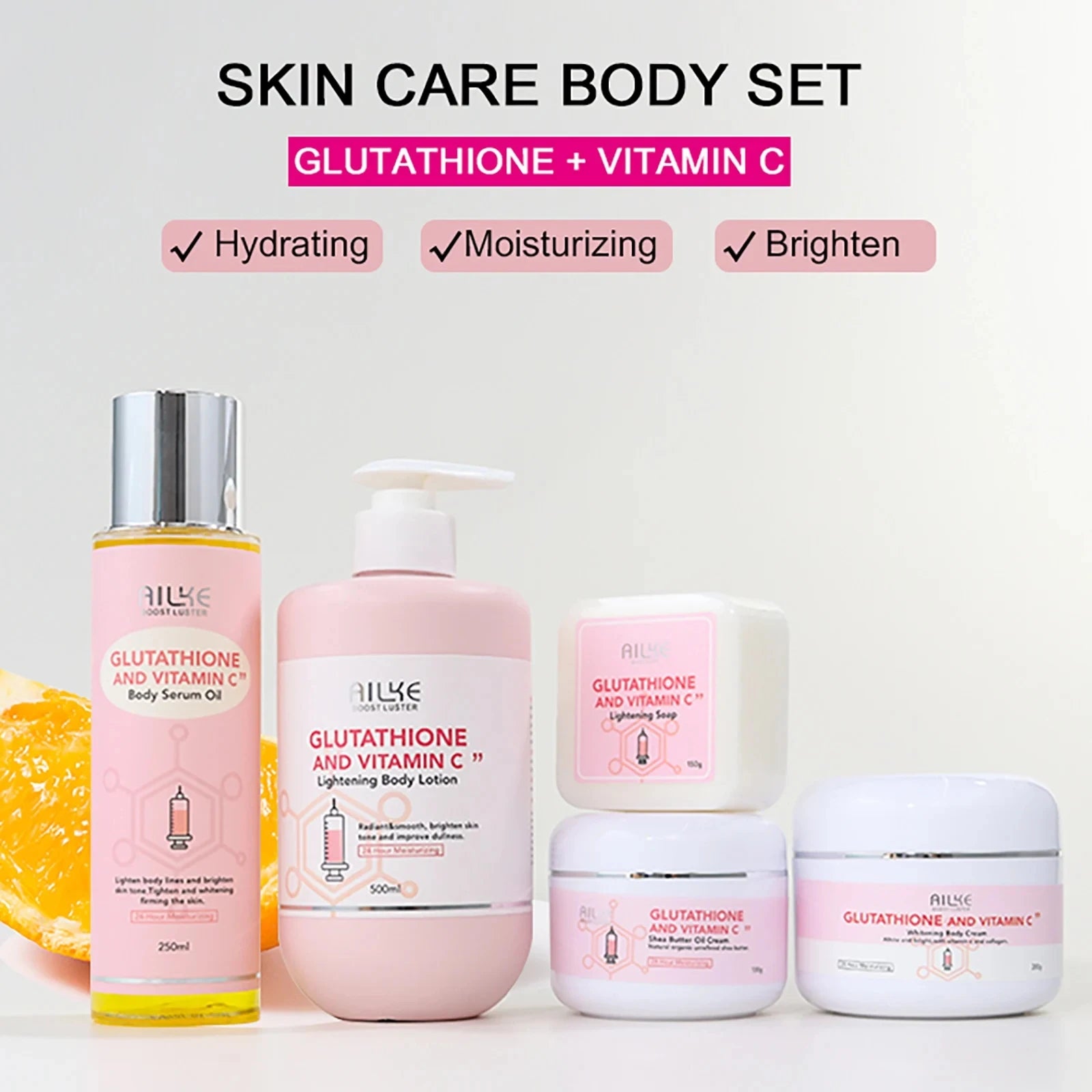 Gamme Éclat AILKE Glutathion & Vitamine C | Crème Corps, Lotion, Sérum & Savon Éclaircissant – CLEVI Paris