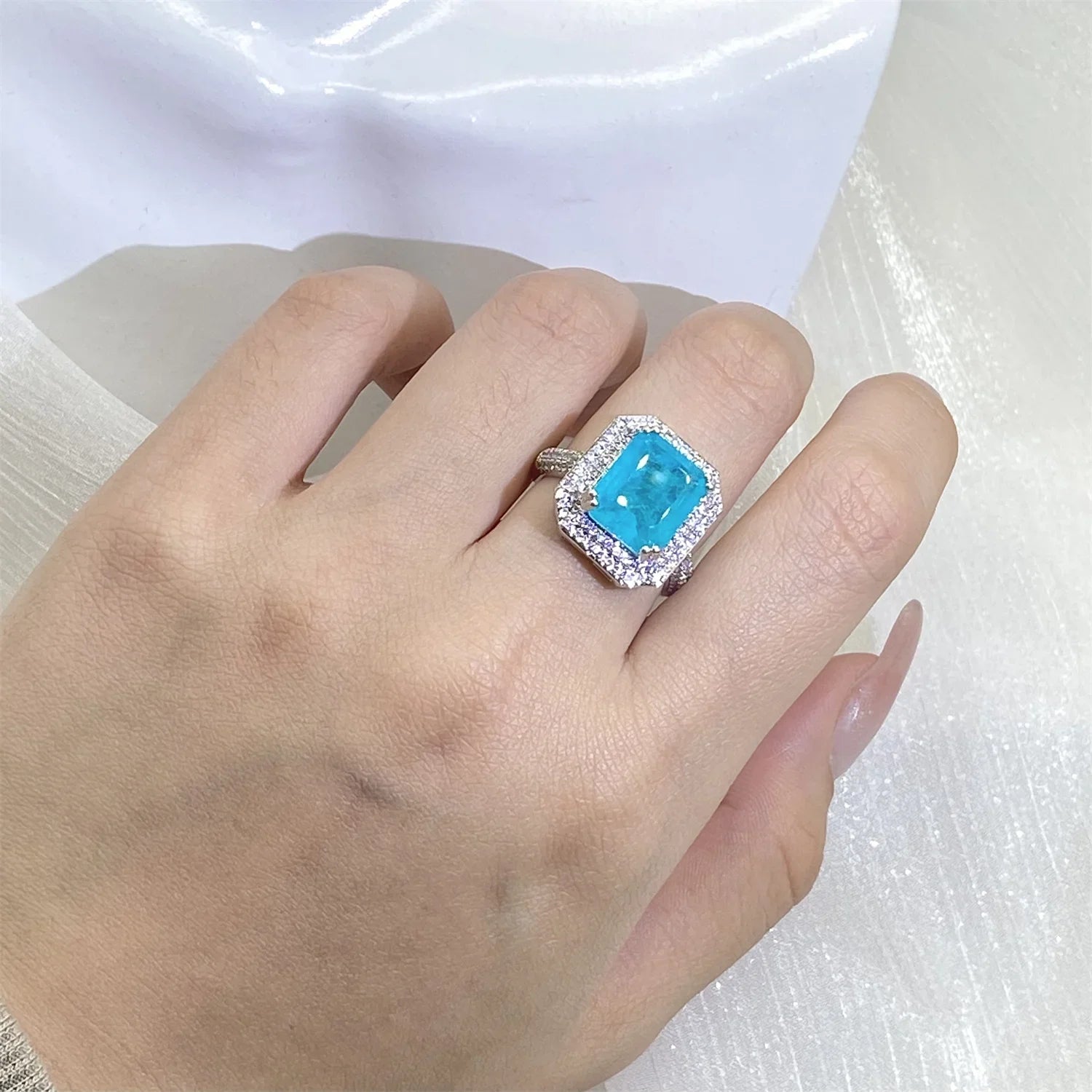 Bague Zircon Paraiba Rose Bleu Vert | Argent 925 – CLEVI Paris