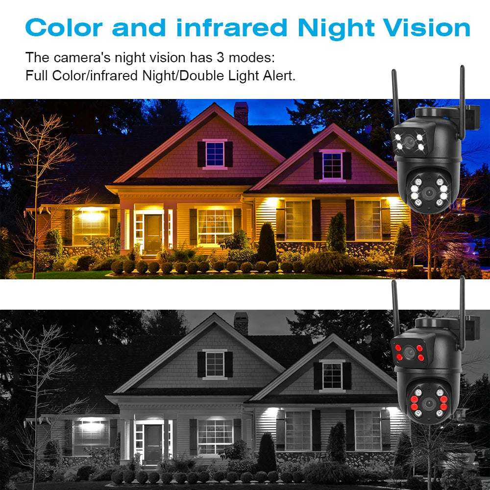 Caméra IP WiFi Dolob S5 — Double Objectif 4MP/8MP, Détection IA, Vision Nocturne Couleur, IP66 | CLEVI Paris