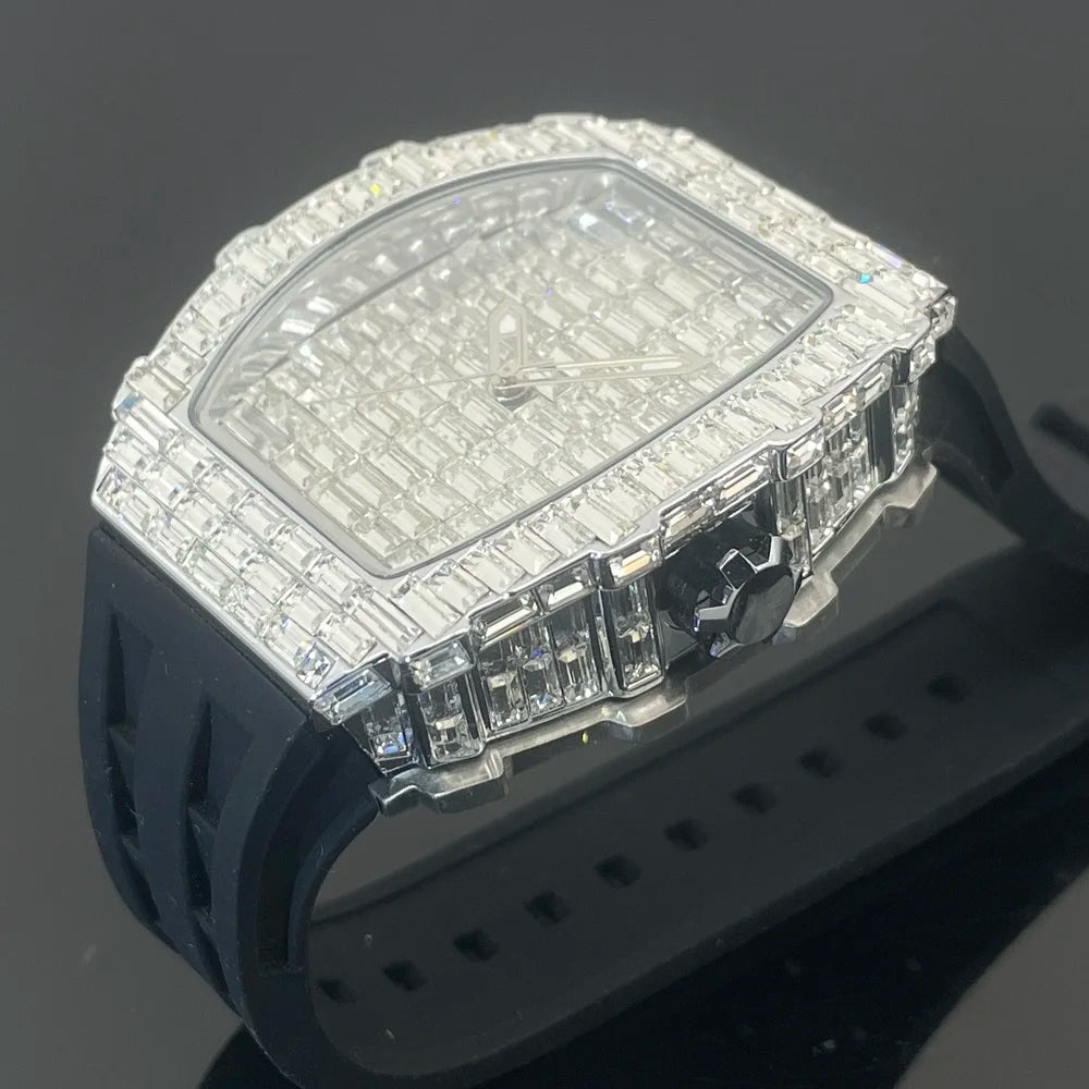 Montre Homme PLADEN Hip Hop – Cadran Carré Diamant, Bracelet Silicone, Style Luxe Urban