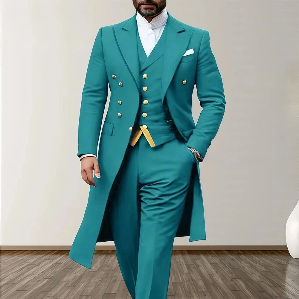 Costume Homme 3 Pièces Tuxedo Satin Blazer Long Gilet Pantalon 8 Coloris XS-5XL – CLEVI Paris