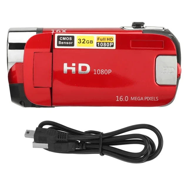 Caméra Numérique 1080p 16MP – Écran Rotatif 2,4", Zoom 16x, Lumière d’Appoint, Anti-Choc – CLEVI Paris