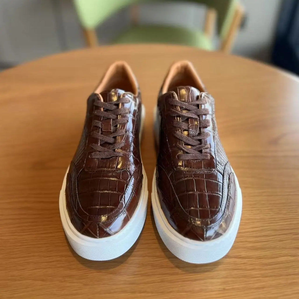 Sneakers Homme Cuir de Crocodile Véritable Casual Imperméables – CLEVI Paris