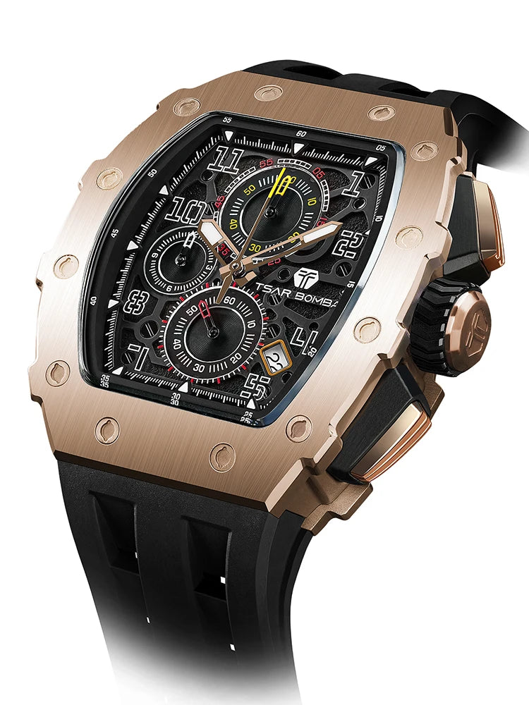 Montre Homme TSAR BOMBA TB-8204Q – Chronographe Quartz Japonais, Verre Saphir, Étanche 50M