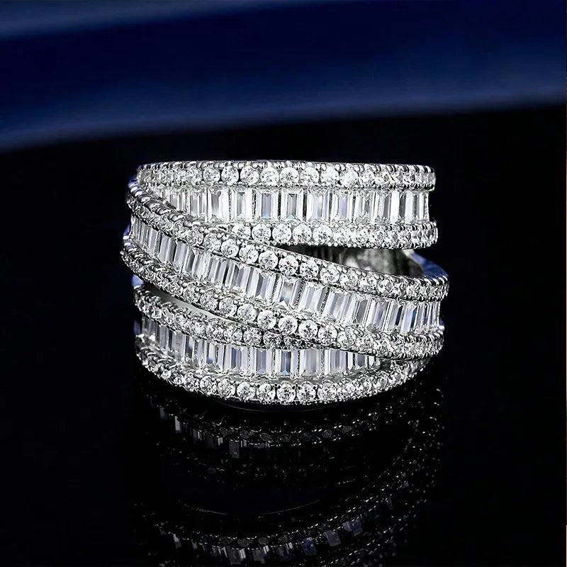 Bague Femme Choucong – Zircon Saphir & Diamant Simulé Serti Griffe Fiançailles