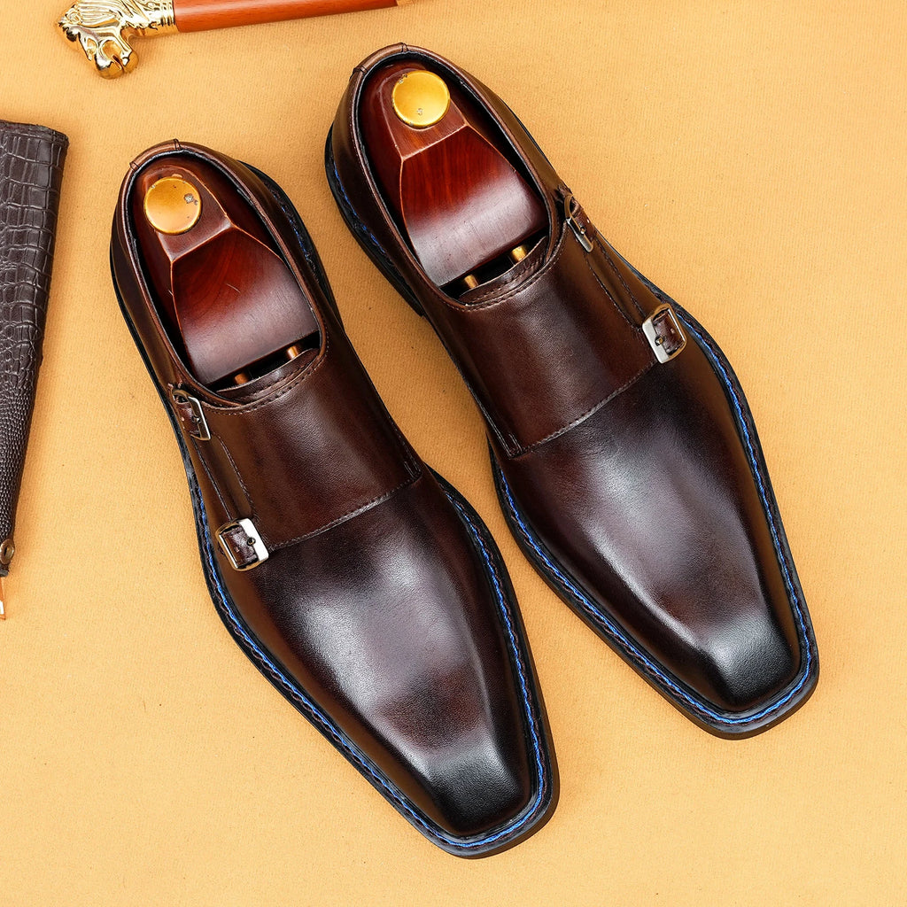 Oxford Homme Cuir Véritable Fait Main Bout Carré Boucle – CLEVI Paris