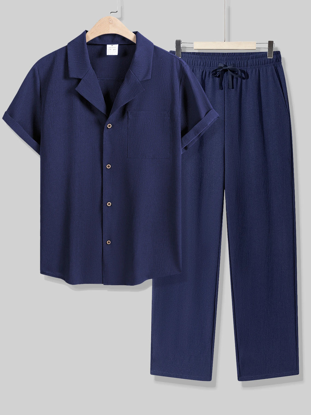Ensemble 2 Pièces Homme Soie Glacée Polo Manches Courtes + Pantalon Long Casual Été – CLEVI Paris