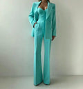 Ensemble 3 Pièces Femme – Top Bretelles + Pantalon Taille Haute + Blazer | Bureau & Casual | Turquoise, Violet | S-XXL