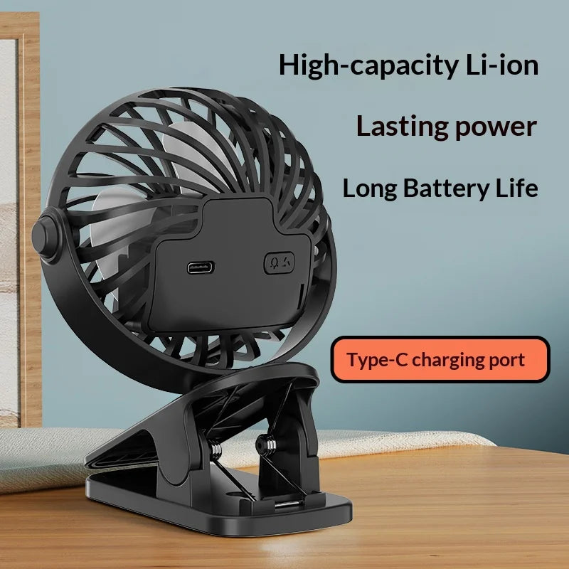 Mini Ventilateur à Pince Rechargeable USB 720° Veilleuse Intégrée — CLEVI Paris