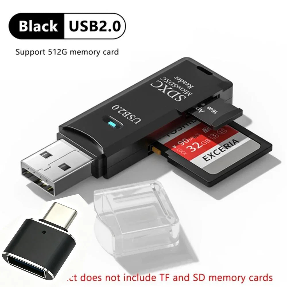 Lecteur de Carte Mémoire 2-en-1 USB 3.0 & Type-C – TF/SD Haute Vitesse, Compact & Certifié CE/RoHS – CLEVI Paris