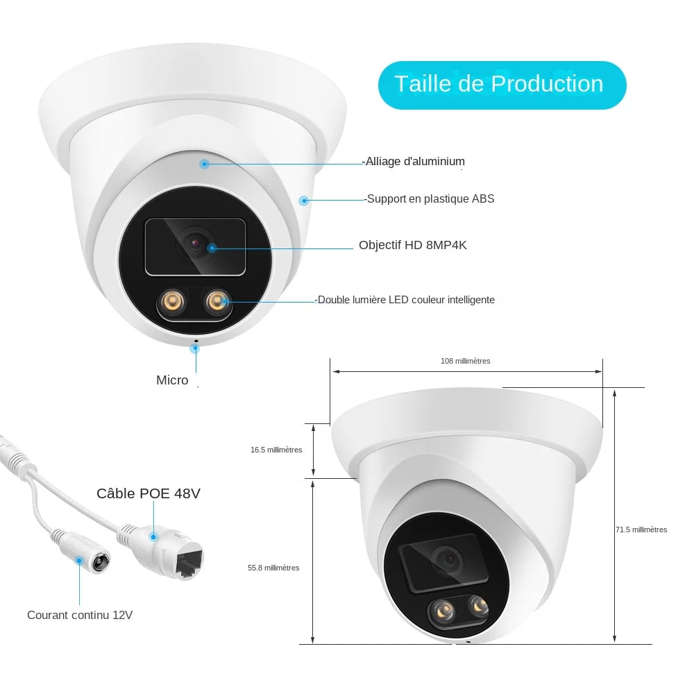 Caméra IP Extérieure POE 4K 8MP Sony ONVIF Vision Nocturne Couleur IP67 – CLEVI Paris