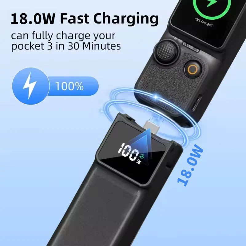 Poignée-Batterie 5000 mAh pour DJI Osmo Pocket 3/4 – 180 min, Écran Digital, USB-C