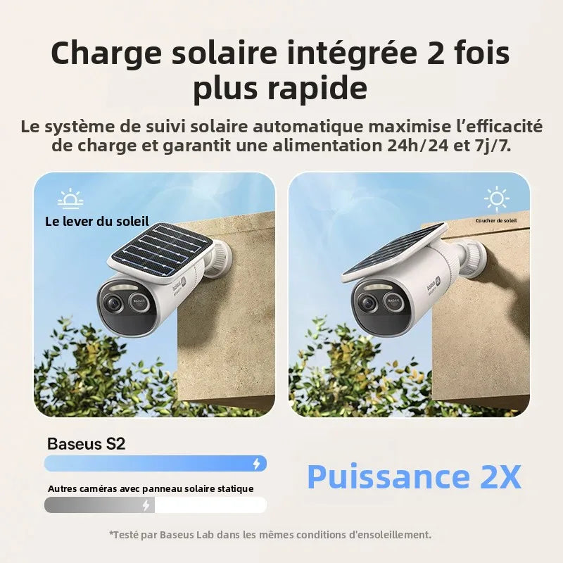 Caméra Solaire Extérieure Baseus S2 4K 8MP FOV 145° Radar+PIR Face ID IP67 512Go – CLEVI Paris