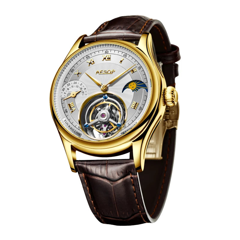 Montre Homme Tourbillon Phase de Lune AESOP 7027 – Squelette Verre Saphir Étanche 50m Garantie 3 Ans – CLEVI Paris