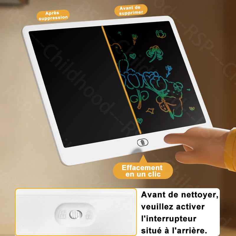 Ardoise LCD Enfants 10" & 16" – Dessin & Écriture, Effaçable, Jouet Éducatif 3-12 ans – CLEVI Paris
