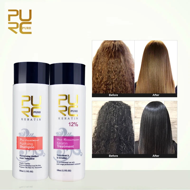 Coffret Kératine Brésilien PURC | Shampoing + Traitement 100ml | 0% 5% 8% 12% – CLEVI Paris