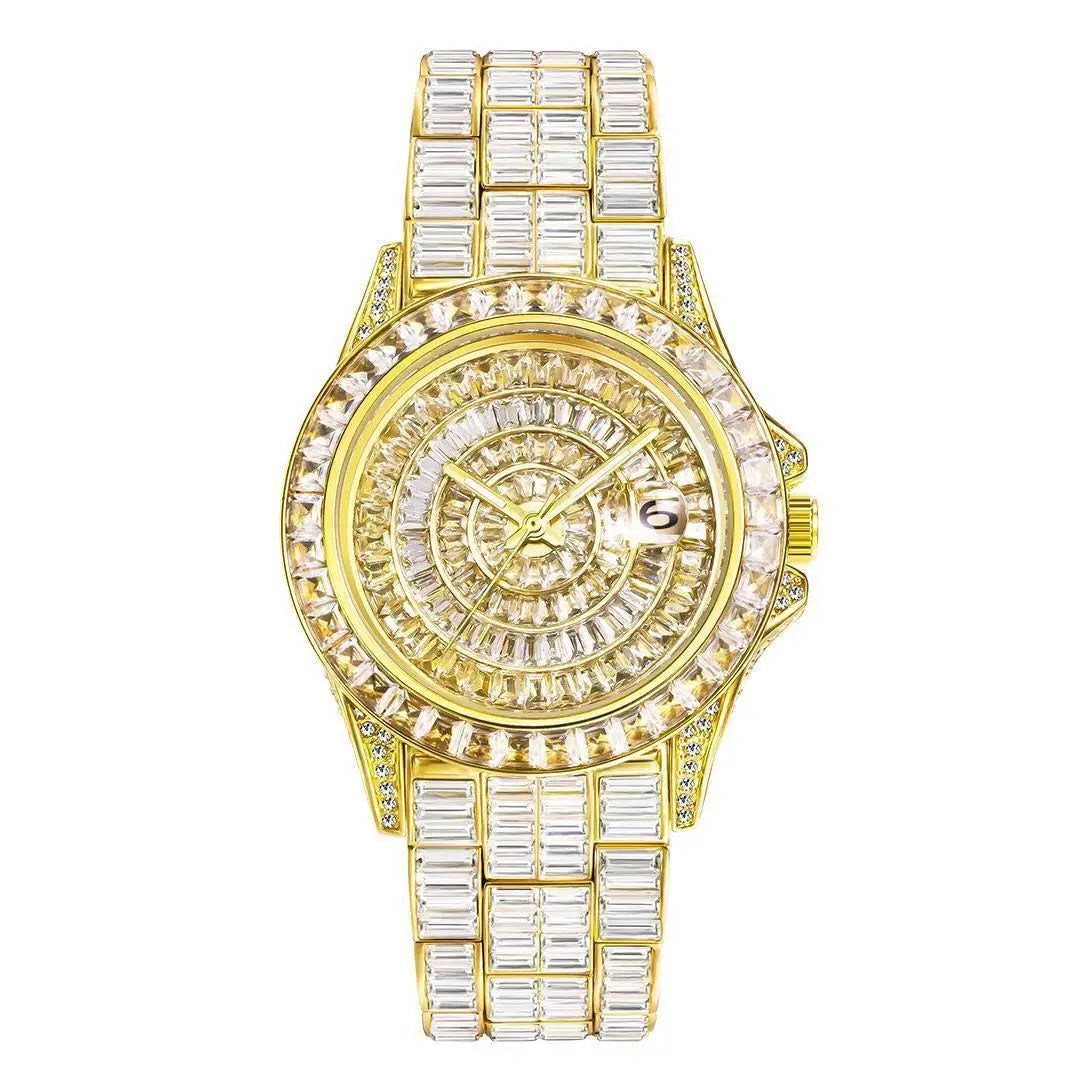 MISSFOX Montre Quartz Homme Iced Out Diamond Hip Hop Acier Saphir Plaqué Or 18K – CLEVI Paris