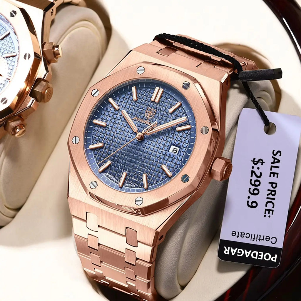Montre POEDAGAR 924 – Quartz Business Luxe, Date, Aiguilles Lumineuses, Acier Inoxydable 40 mm, Étanche 3 ATM – CLEVI Paris