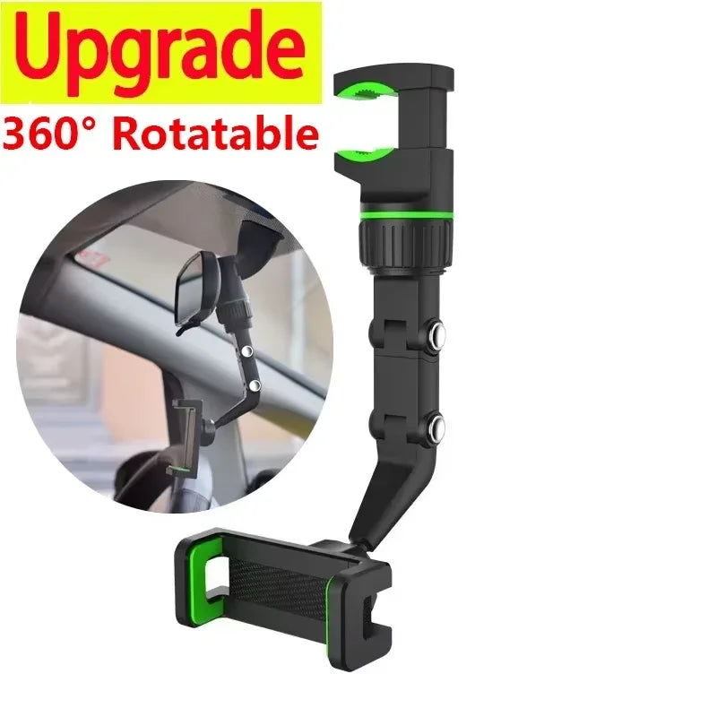 Support Téléphone Voiture Universel — Clip Rétroviseur, Rotation 960°, Réglable, Gris & Vert | CLEVI Paris