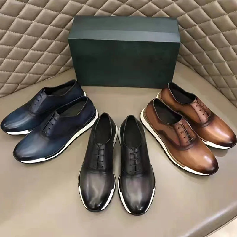 Oxford Homme Style Britannique Cuir Fait Main | Bout Rond Lacets 3 Coloris