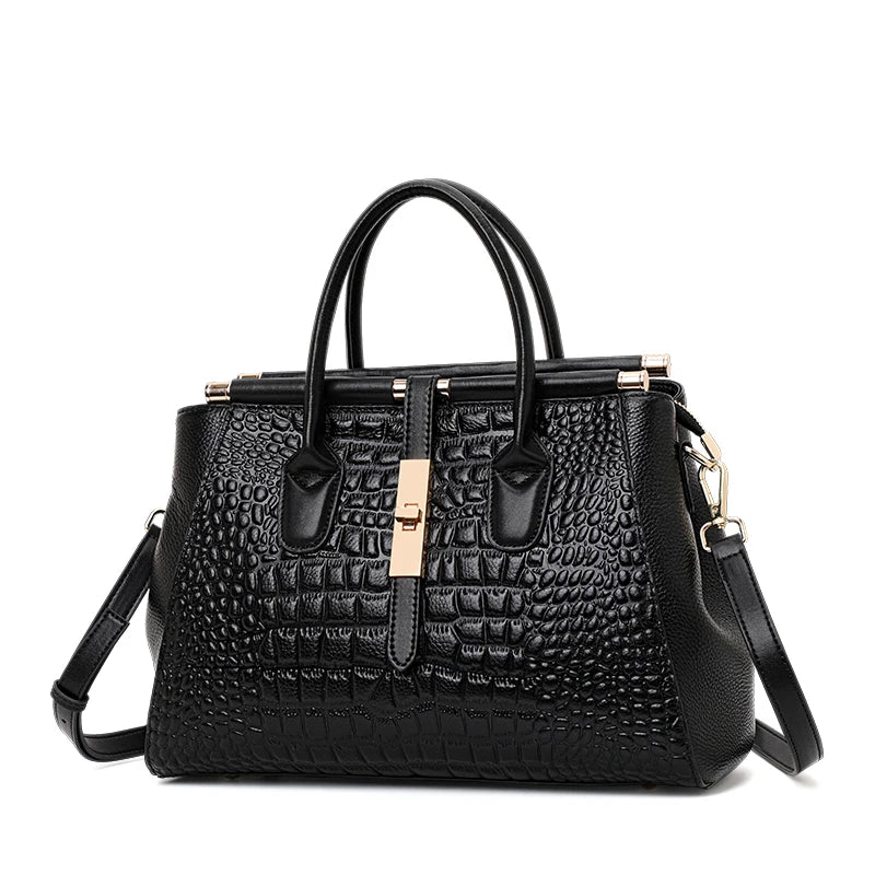 Sac Boston Femme Cuir Croco Brillant Verrou Métal Noir – CLEVI Paris