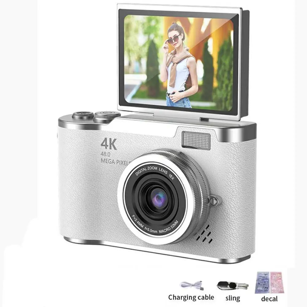 Appareil Photo Numérique CCD 48MP 4K Zoom 8x Écran Selfie 180° | Filtres Beauté Cadeau