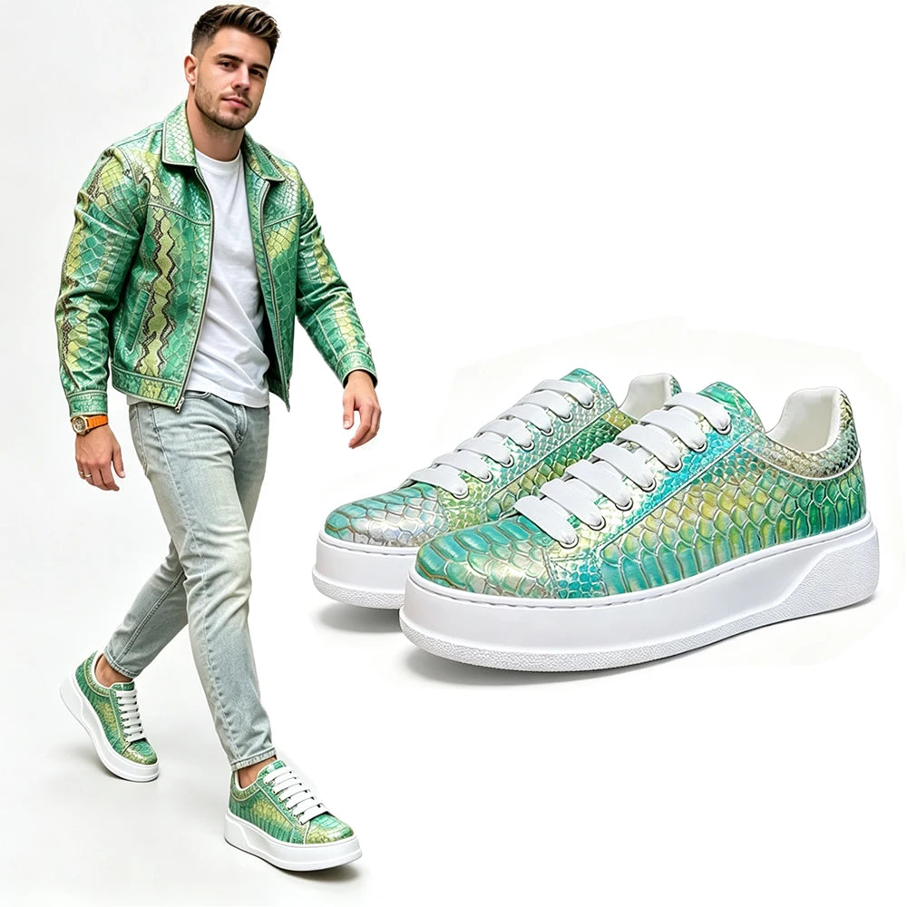 Sneakers Plateforme Cuir Texturé Homme Semelle Épaisse – CLEVI Paris