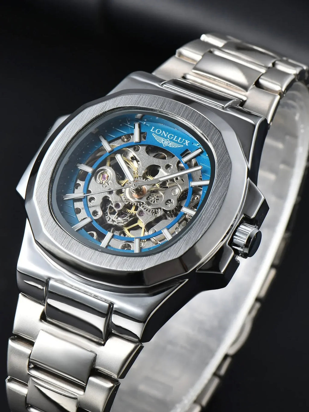 LONGLUX 8057G Montre Homme Automatique Squelette Bracelet Acier Inox Verre Hardlex 3 ATM Luxe 7 Coloris – CLEVI Paris