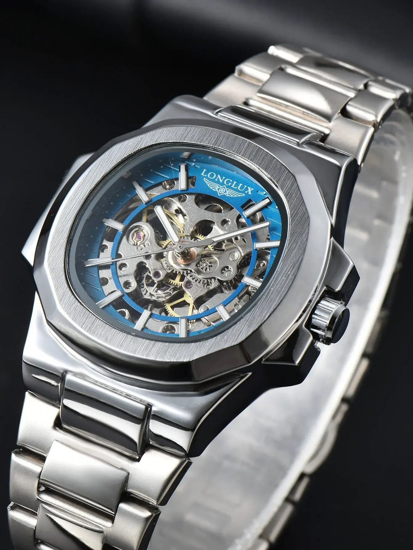 LONGLUX 8057G Montre Homme Automatique Squelette Bracelet Acier Inox Verre Hardlex 3 ATM Luxe 7 Coloris – CLEVI Paris