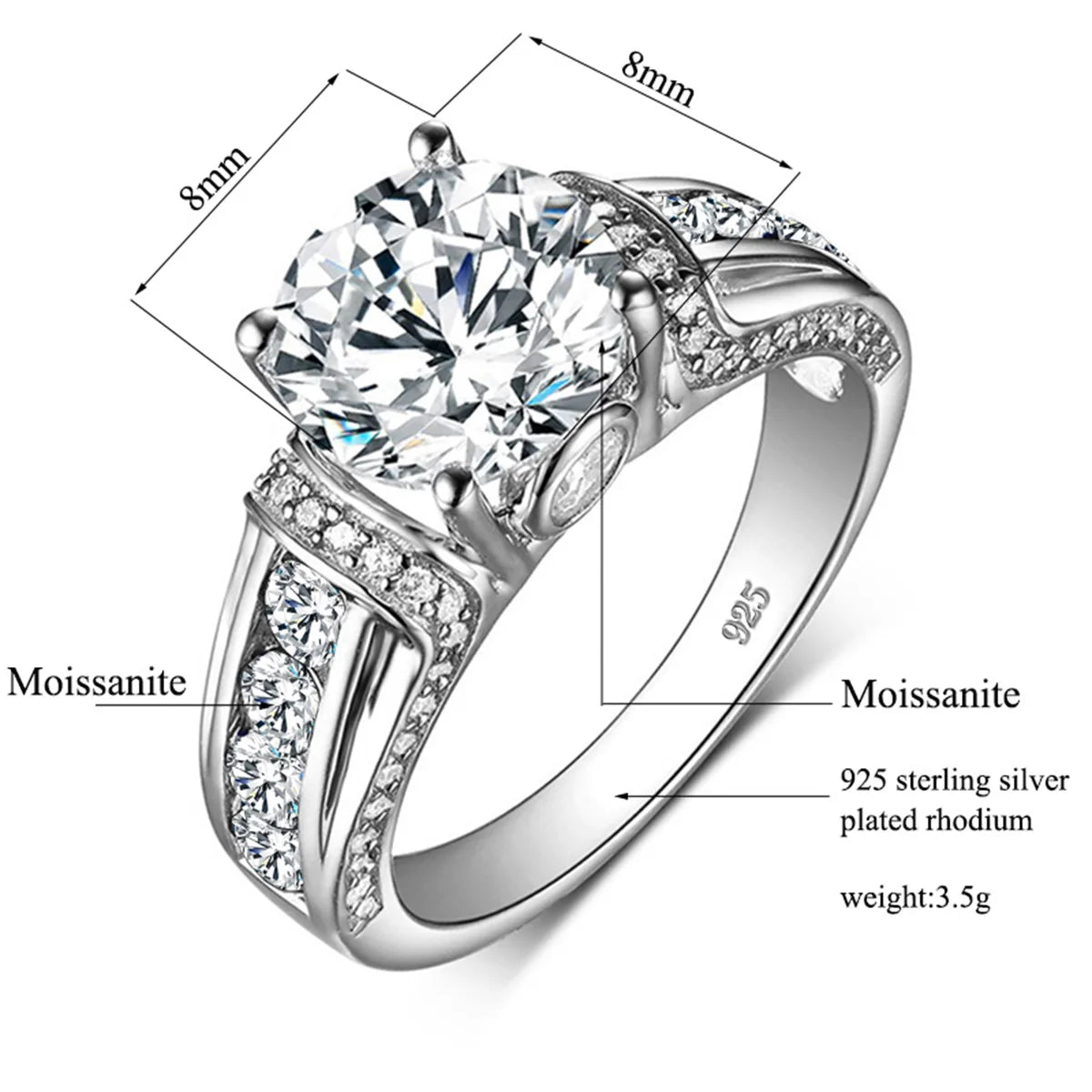 Bague Femme Moissanite 2ct D VVS1 Argent 925 Certifiée – CLEVI Paris