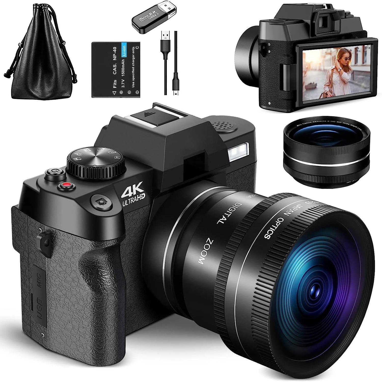 Appareil Photo Rétro NBD S100 4K 48MP WiFi – Écran 3" 180°, Grand Angle + Macro, Webcam