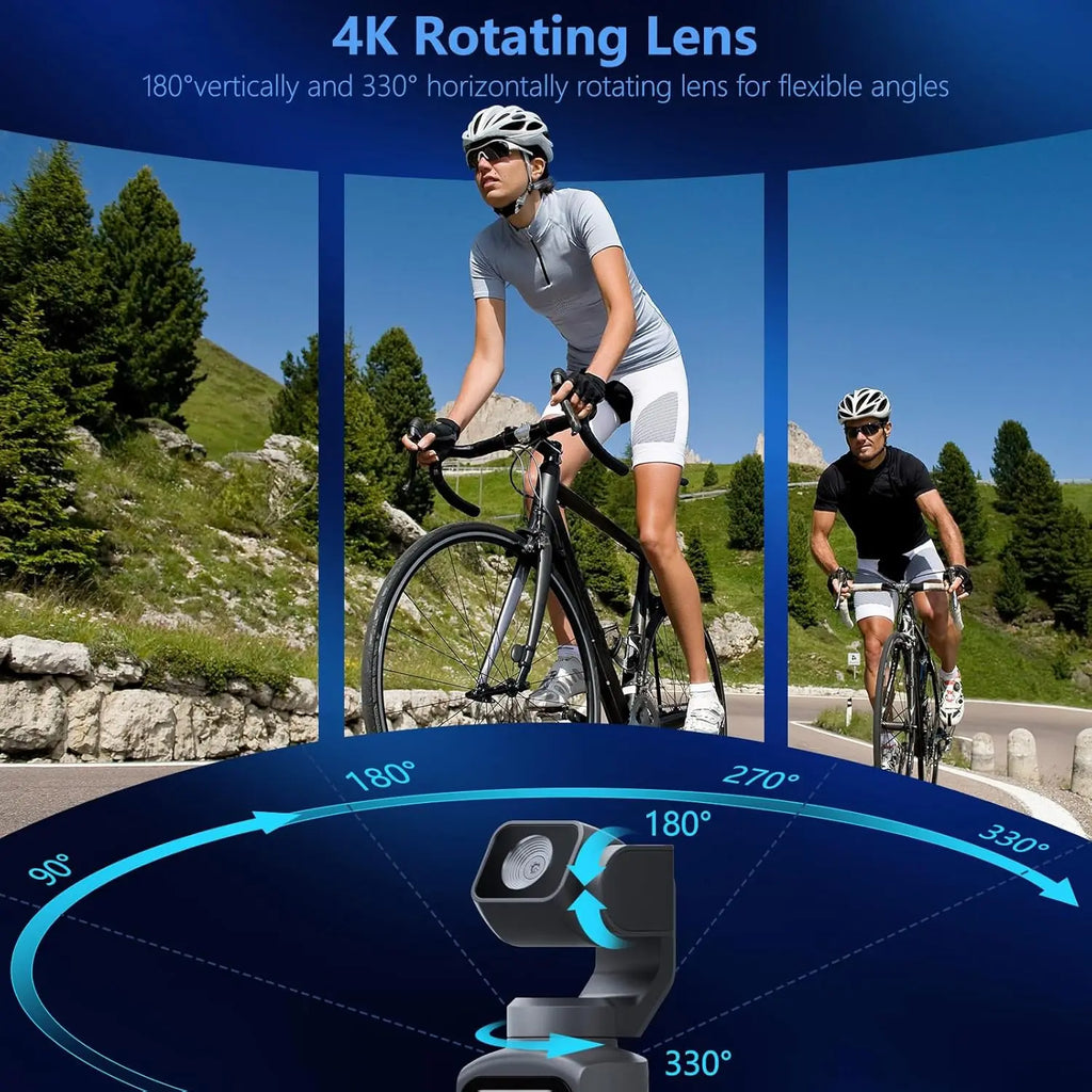 Caméra Vlog 4K Pocket – Rotation 330°, Suivi Facial, Gimbal & Écran Tactile 1,72" – CLEVI Paris