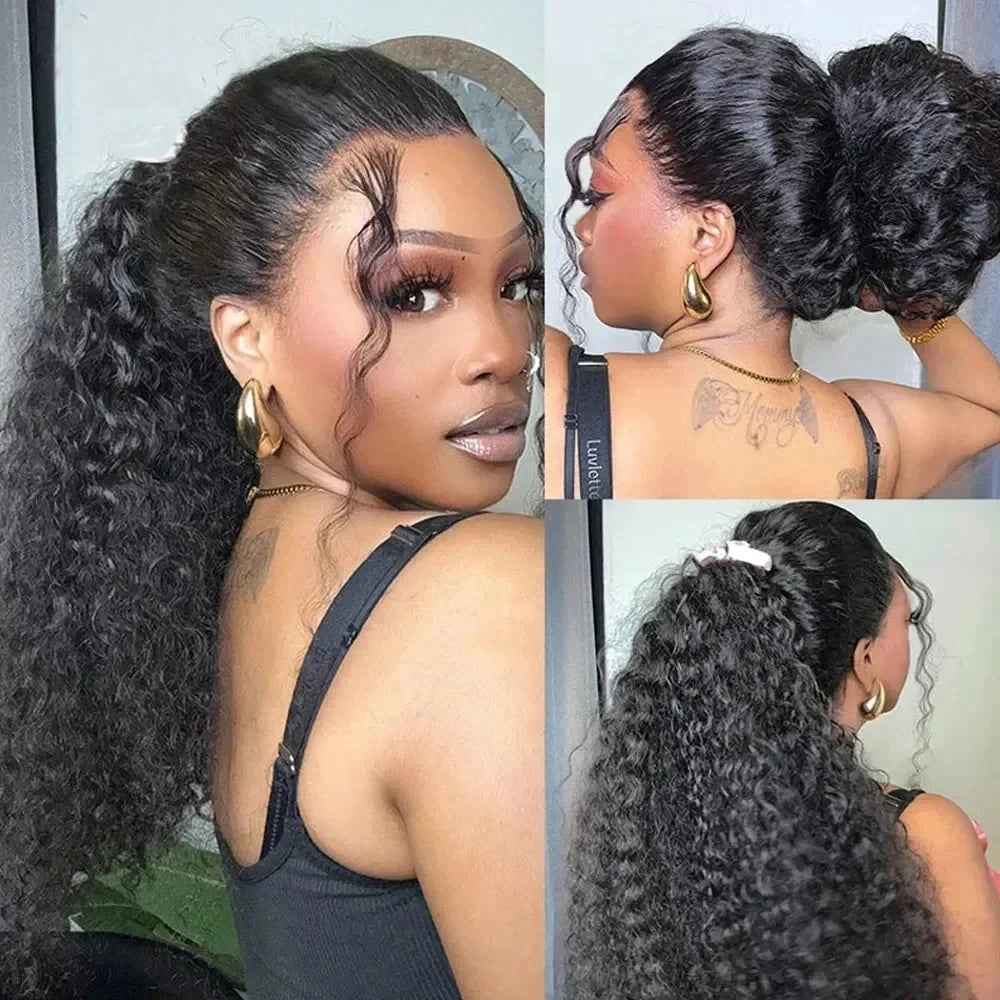 Perruque 360 Full Lace HD Deep Curly Glueless 100% Cheveux Humains 18-36 Pouces – CLEVI Paris