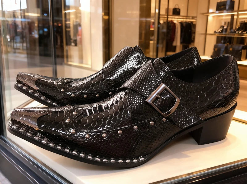 Derby Homme Cuir Véritable Motif Serpent & Rivets – Embout Acier, Bout Pointu, EU 37-48 – CLEVI Paris