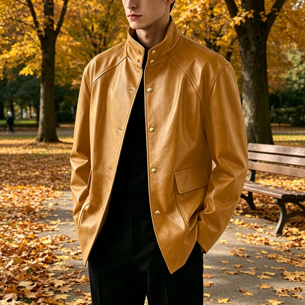 Veste Simili Cuir Homme Col Montant – CLEVI Paris