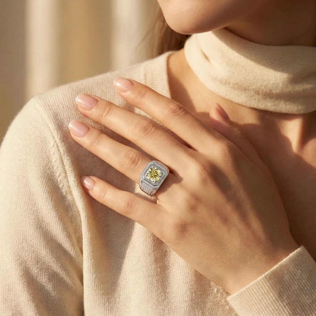 Bague Homme Moissanite Jaune 2CT Argent 925 Or – CLEVI Paris