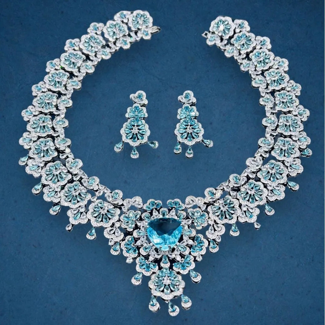 Collier Pendentif Saphir Paraiba Lab | Diamant Haute Carbone Argent 925 Mariage – CLEVI Paris