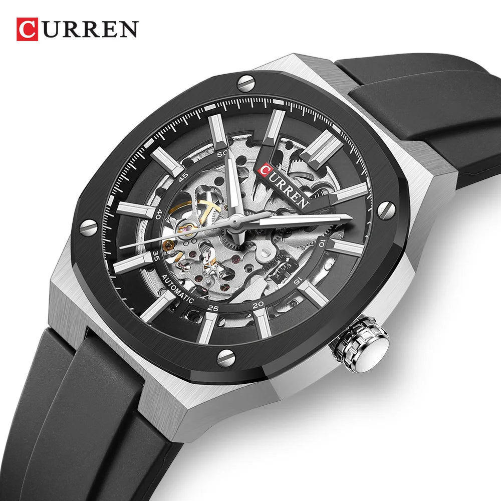 CURREN Montre Automatique Homme Squelette Silicone Sport Lumineux 41mm – CLEVI Paris