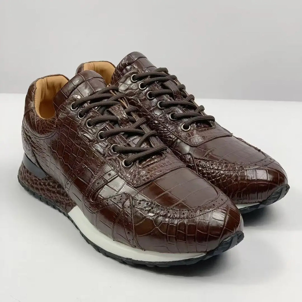 Sneakers Cuir Véritable Effet Croco Marron Homme – Bout Rond, Tailles 38-44 – CLEVI Paris