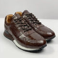 Sneakers Cuir Véritable Effet Croco Marron Homme – Bout Rond, Tailles 38-44 – CLEVI Paris