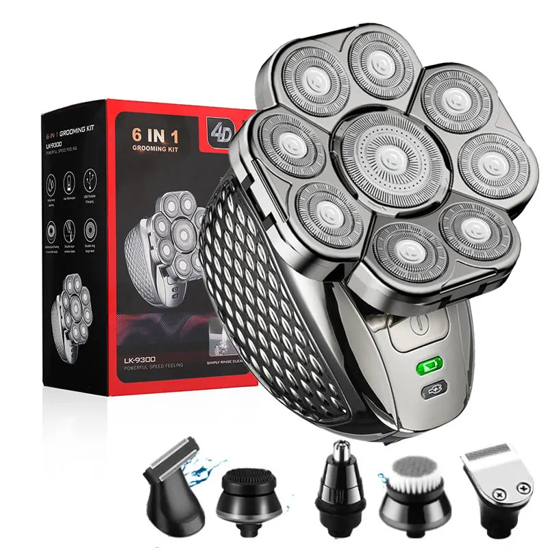 Rasoir Tête Chauve 4D MLG 9 Lames Flottantes 6-en-1 Rechargeable IPX5 Homme – CLEVI Paris