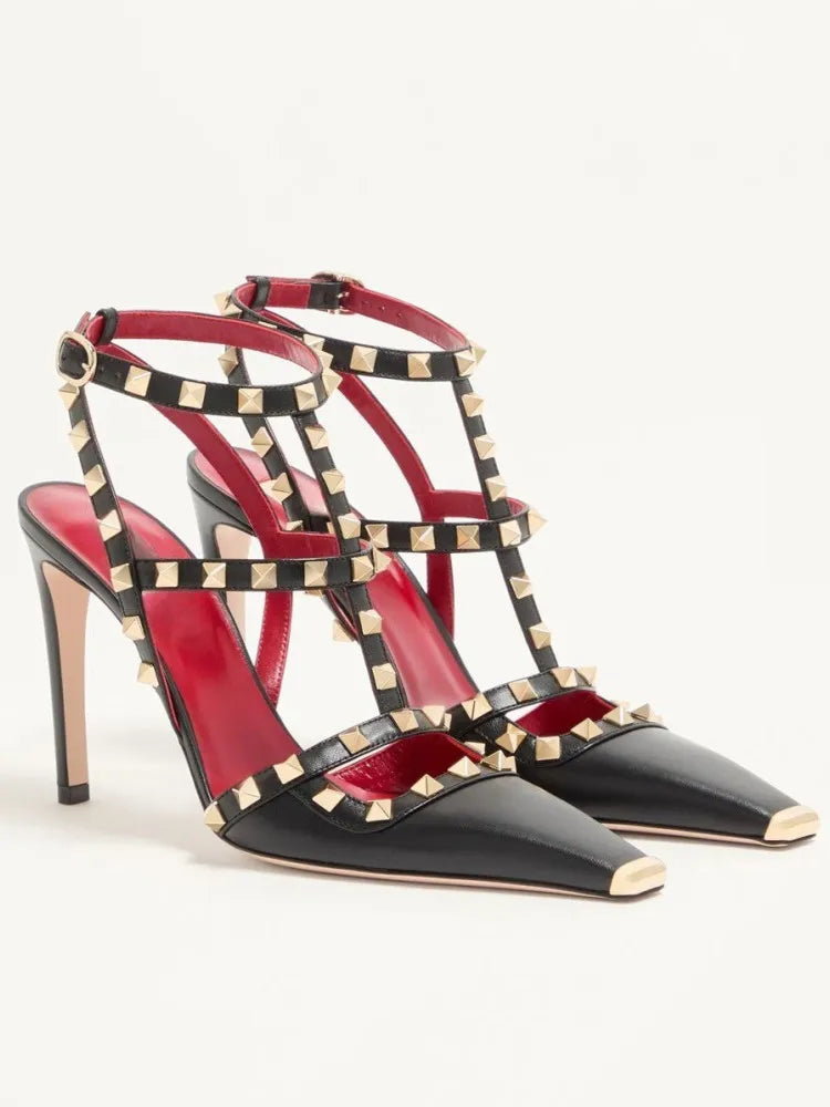 Sandales femme à talon fin et rivets – CLEVI Paris