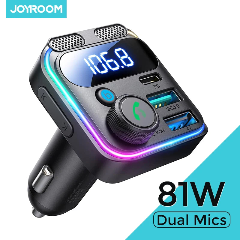 Transmetteur FM Voiture Joyroom JR-CCB01 81W BT 6.0 PD 45W QC3.0 2 Micros LED USB – CLEVI Paris