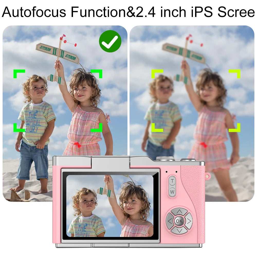 Appareil Photo Numérique Compact 1080P – Zoom 8x, Écran Rabattable 180°, Selfie, Cadeau